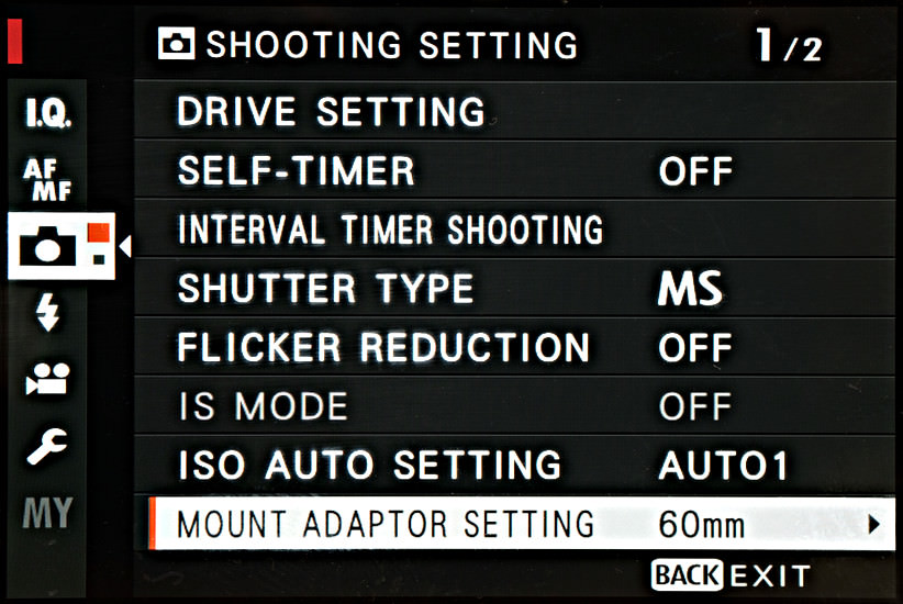 Focal length settings for manual lenses - it can be on the second page in some cameras.