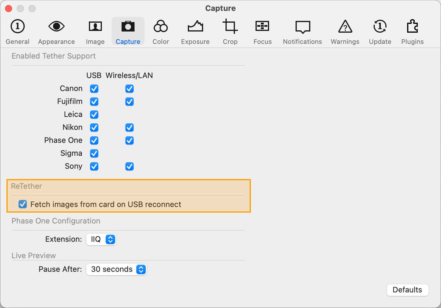 Enabling ReTether in preferences